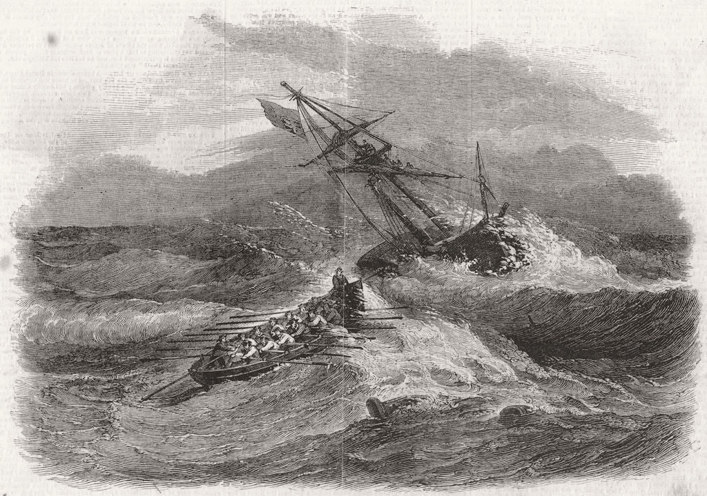 WALES. Rhyl lifeboat saving crew of Brigantine wrecked Pansern, Abergele 1857